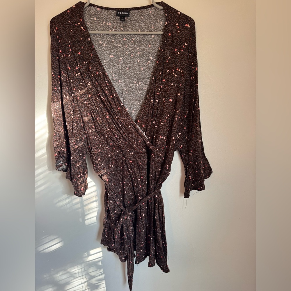 Brown Wrap Tunic with Pink Accents